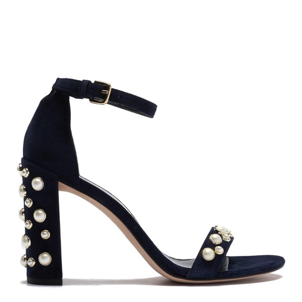 Stuart Weitzman Elegant Black Pearl-Embellished Heels